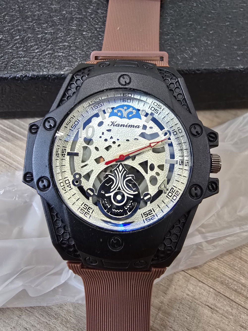 Men's Black Case Brown Strap Analog Watch